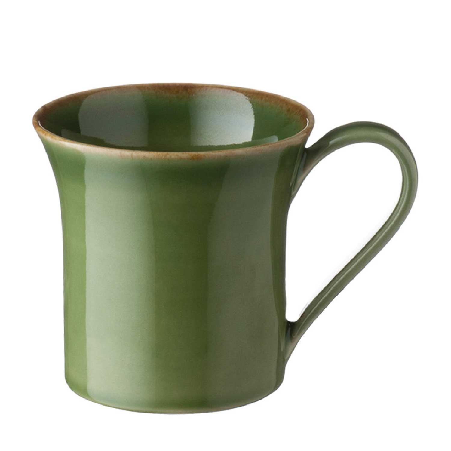 Pottery Tumbler Brown with Green Rim