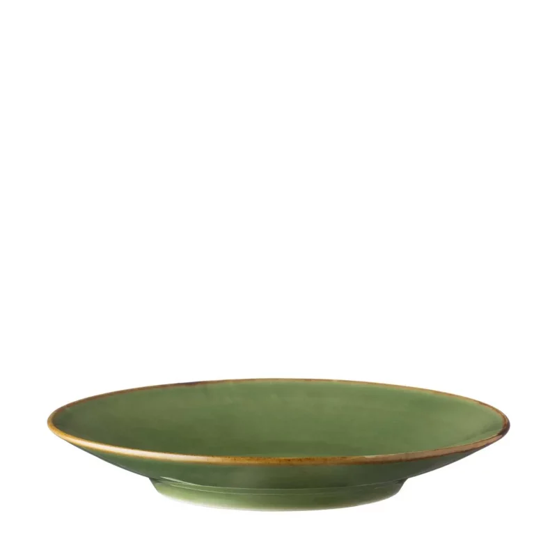 Classic Curved Bread & Butter Plate Green Gloss With Brown Rim - Image 2