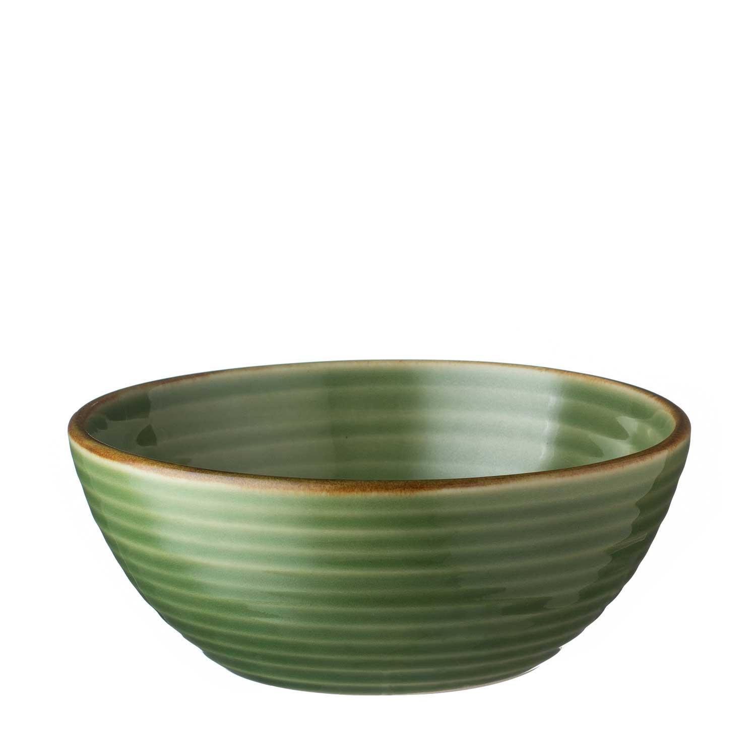 Lines Soup Bowl Green Gloss With Brown Rim - Jenggala Keramik Bali - Ceramic