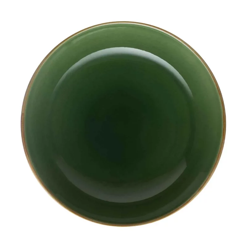 Classic Round Pasta Bowl Green Gloss with Brown Rim - Image 2