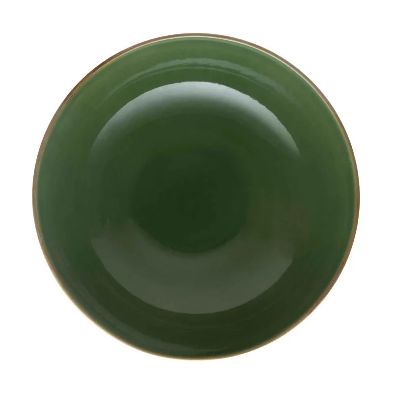 Classic Round Large Serving Bowl Green Gloss with Brown Rim - Image 2