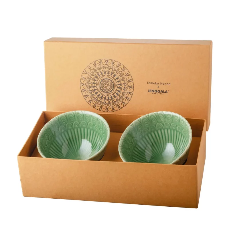 Rice Bowl Set with Gift Box by Tomoko Konno Dark Green Gloss - Image 2